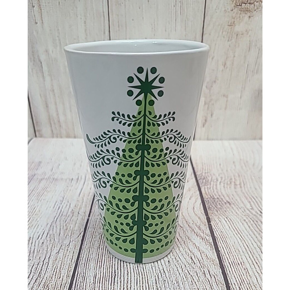 Starbucks Christmas Tree Coffee Mug Holiday 2011 White Green Tall 16oz - Picture 1 of 6